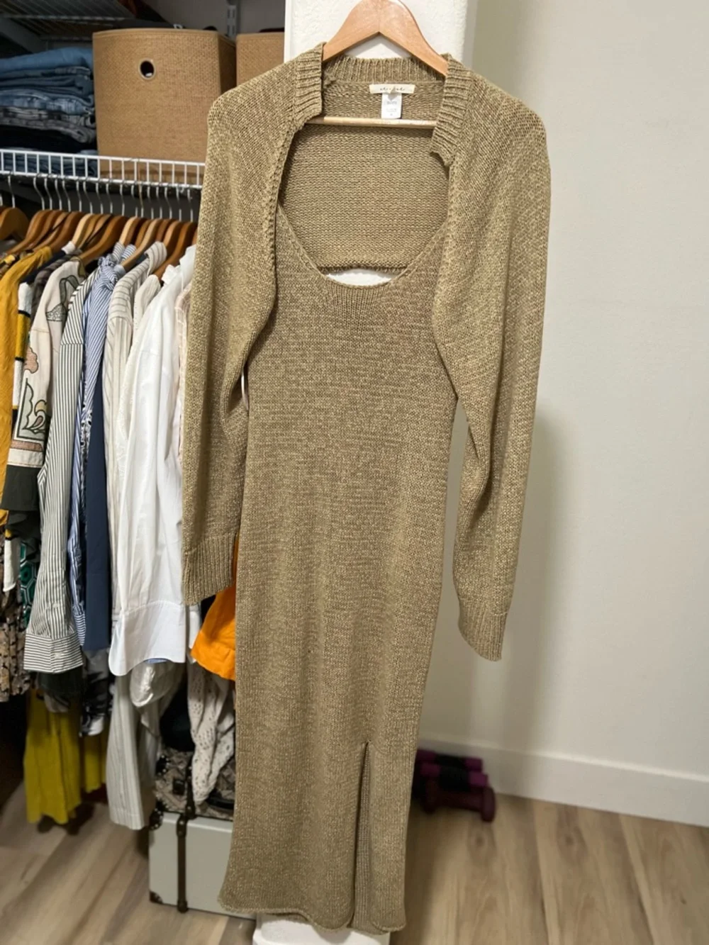 2 Piece Set Knit Dress + Shrug Sweater - Picture 9 of 11